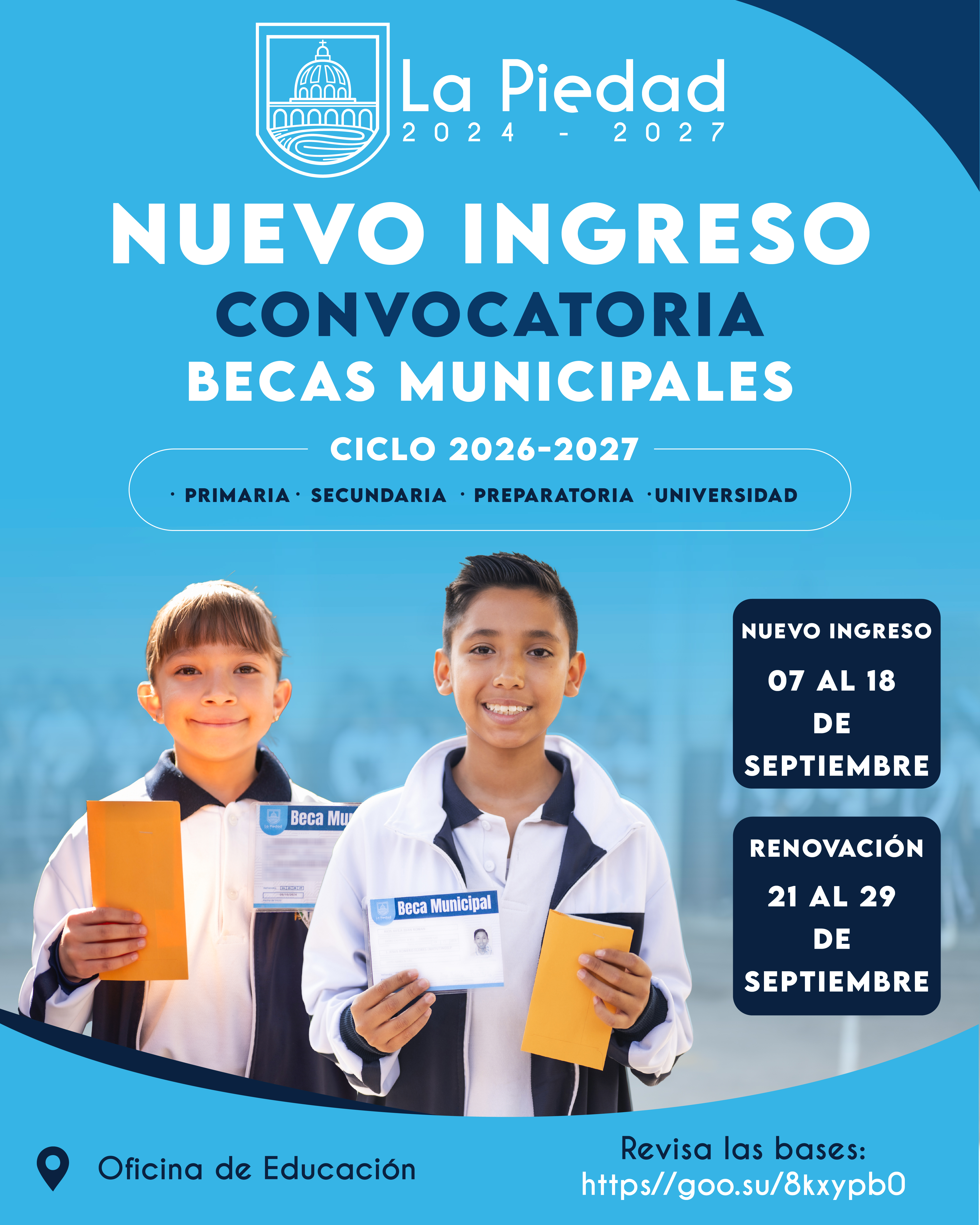 GOBIERNO DE LA PIEDAD EMITE CONVOCATORIA PARA BECA MUNICIPAL CICLO 2026-2027