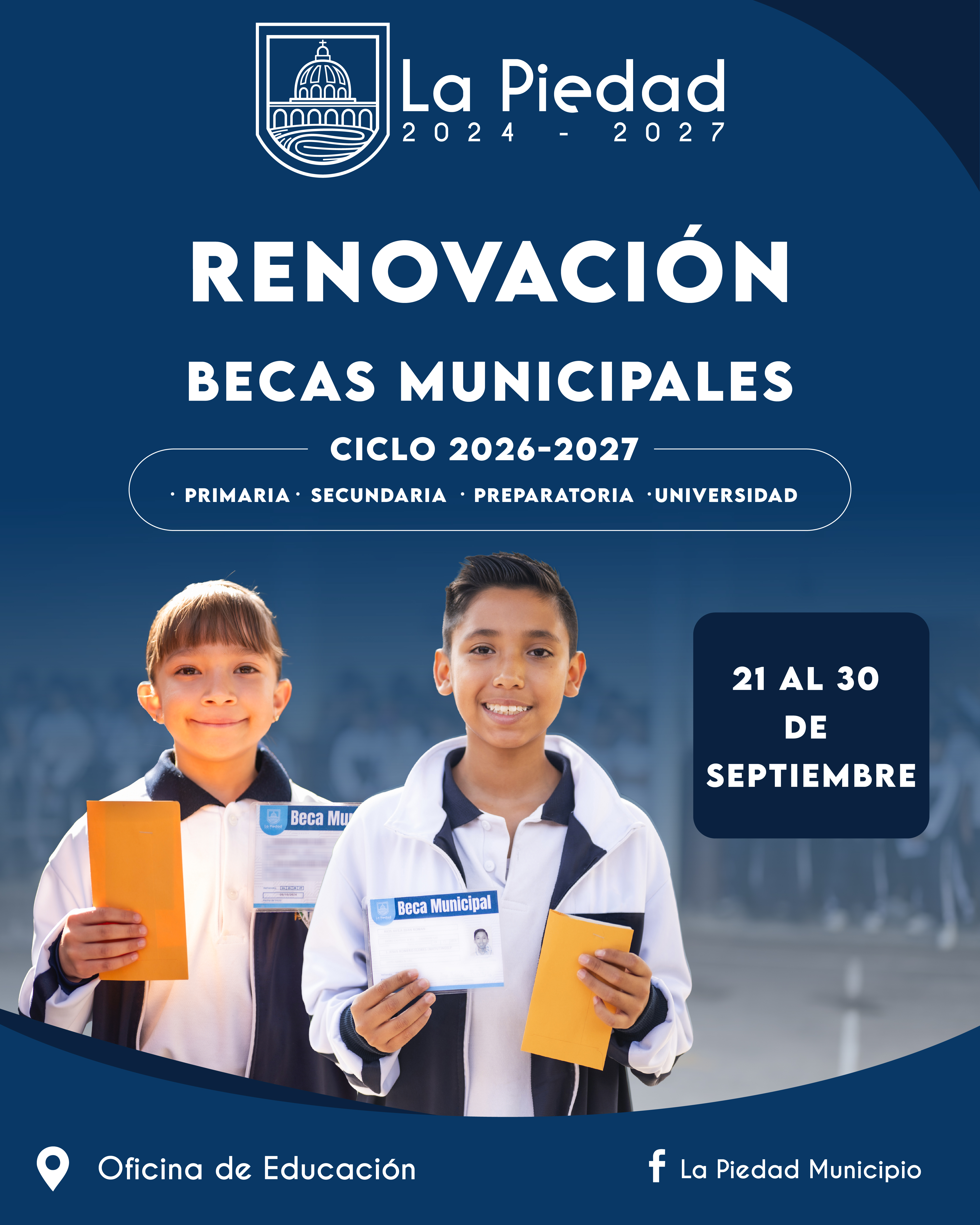 SE PÚBLICA CONVOCATORIA PARA RENOVACIÓN DE BECAS MUNICIPALES EN LA PIEDAD