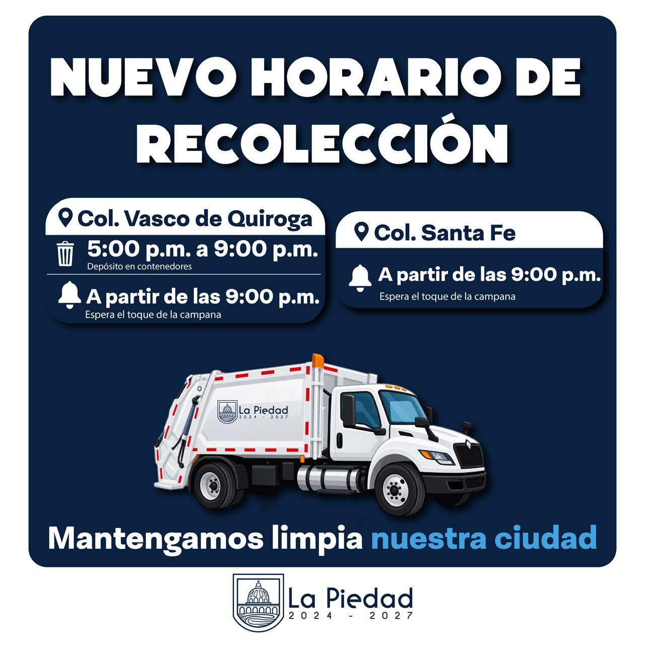 CAMBIAN HORARIOS DE RECOLECCIÓN DE BASURA EN COLONIAS: VASCO DE QUIROGA Y SANTA FE